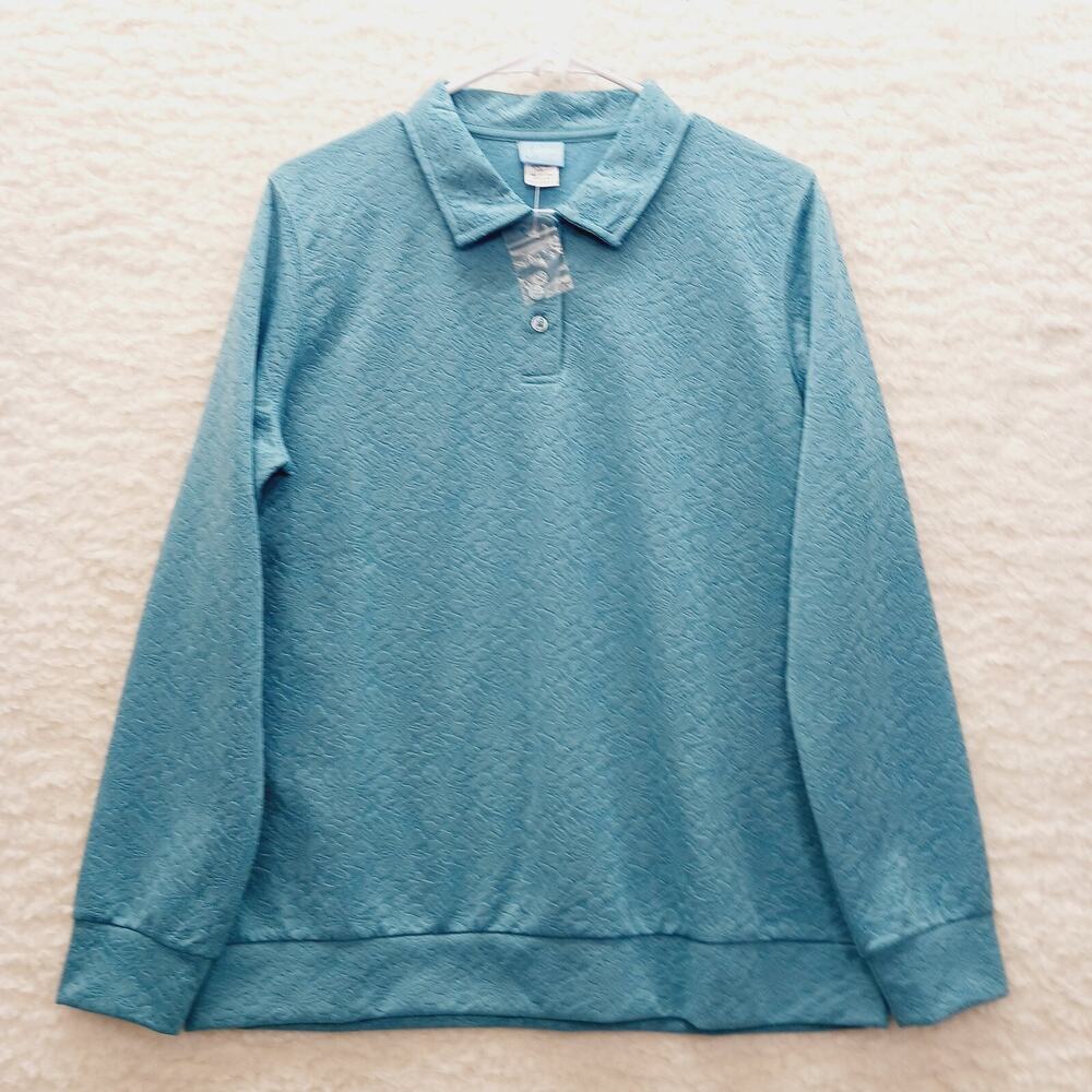 Blouse Top Long Sleeve Teal Textured Knit Cozycore Normcore Resort NEW Size L